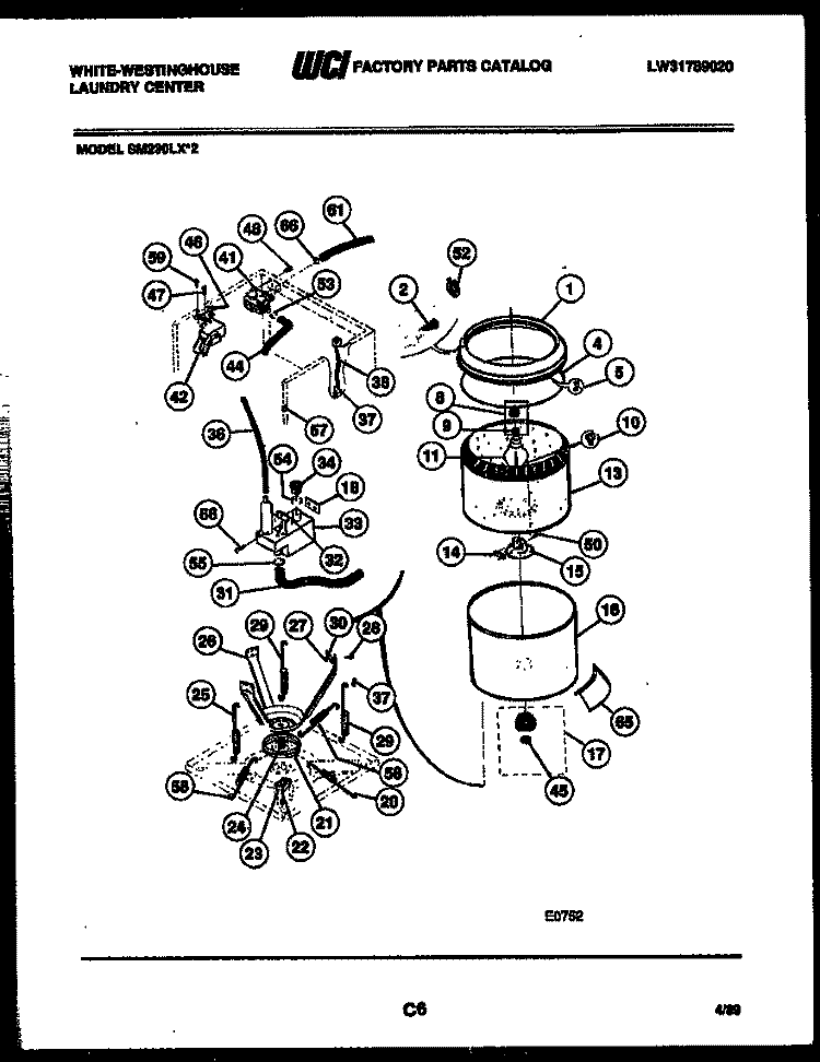 TUBS, WATER VALVE AND LID SWITCH Diagram and Parts List for SM230LXW2  Frigidaire Washer