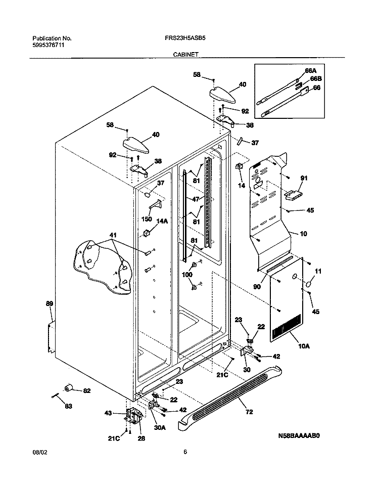 CABINET Diagram and Parts List for FRS23H5ASB5  Frigidaire Refrigerator