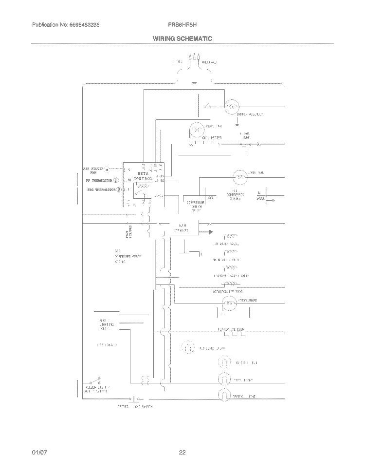 WIRING SCHEMATIC Diagram and Parts List for FRS6HR5HSB1  Frigidaire Refrigerator