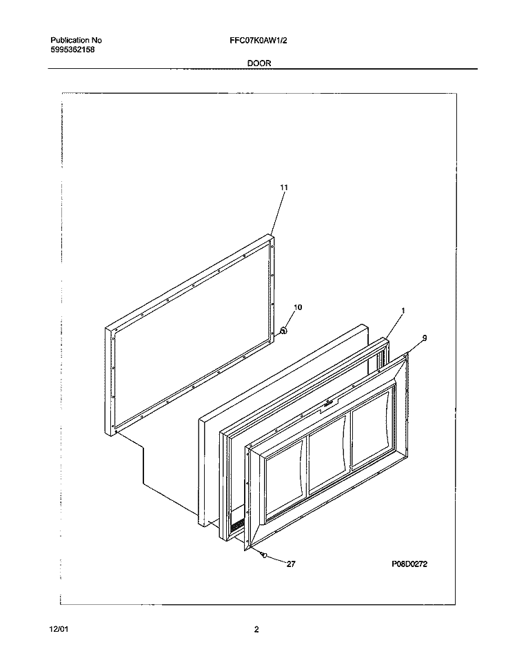 DOOR Diagram and Parts List for FFC07K0AW1  Frigidaire Freezer