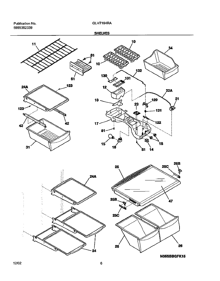 SHELVES Diagram and Parts List for GLHT184RAQ4  Frigidaire Refrigerator