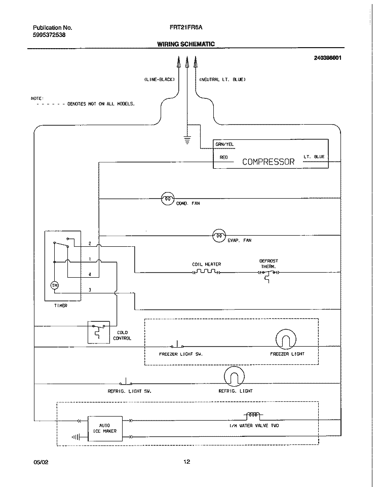 WIRING SCHEMATIC Diagram and Parts List for FRT21FR6AB4  Frigidaire Refrigerator