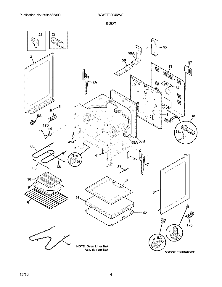 BODY Diagram and Parts List for WWEF3004KWE  Westinghouse Range