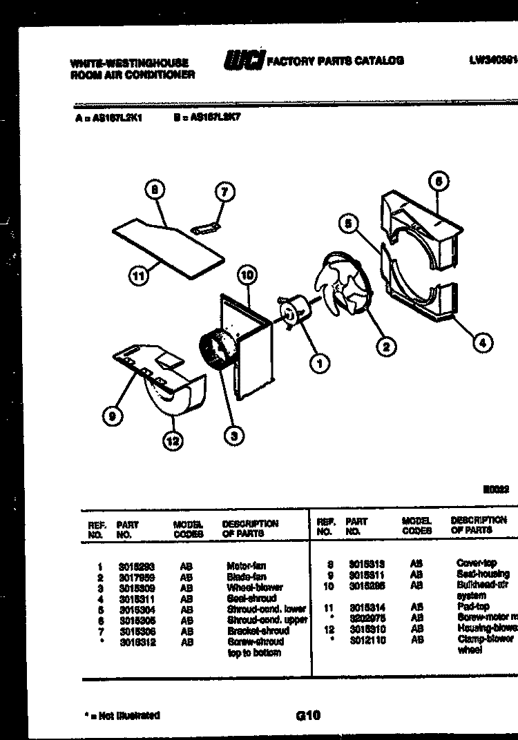 AIR HANDLING PARTS Diagram and Parts List for AS187L2K7  Frigidaire Air Conditioner
