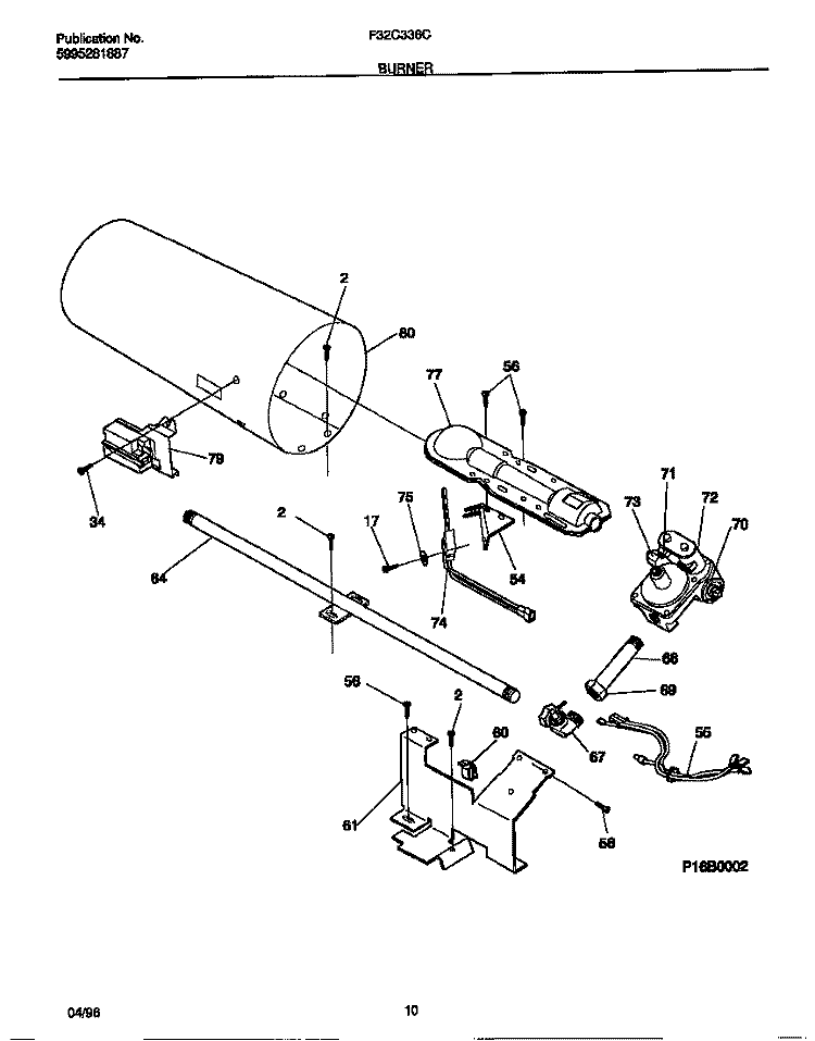BURNER Diagram and Parts List for F32C336CS1  Frigidaire Dryer