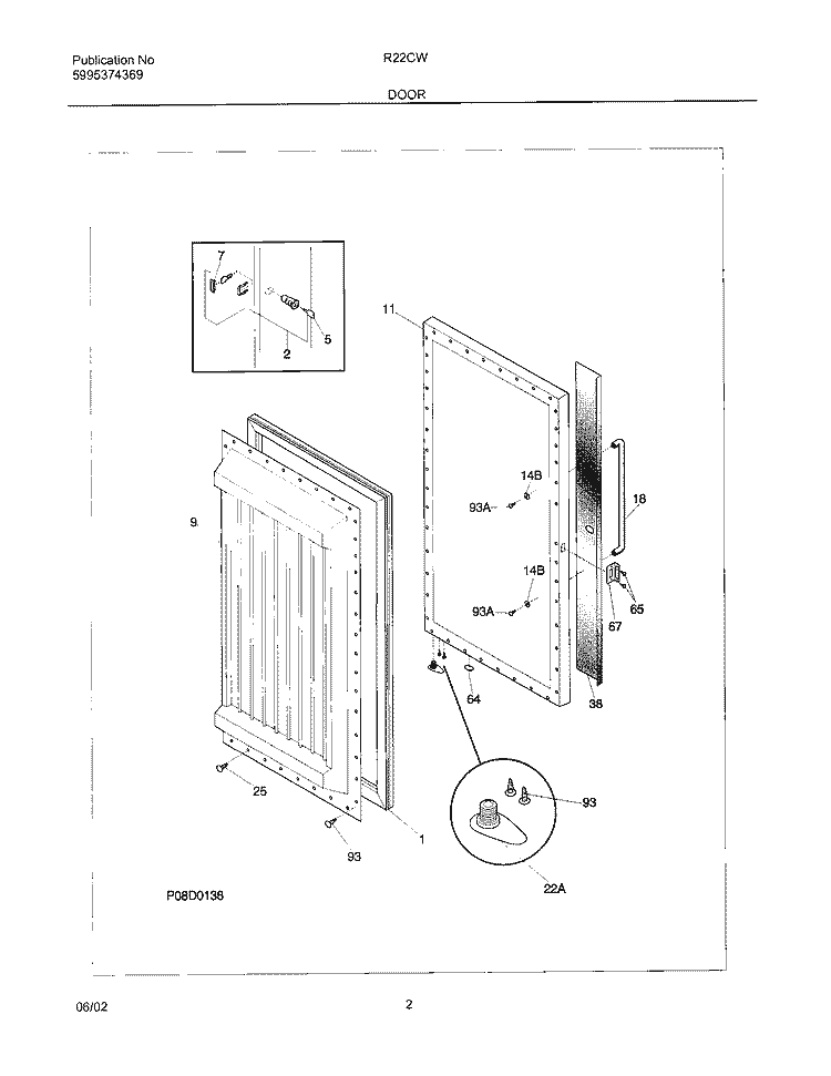 DOOR Diagram and Parts List for R22CW10  Frigidaire Freezer