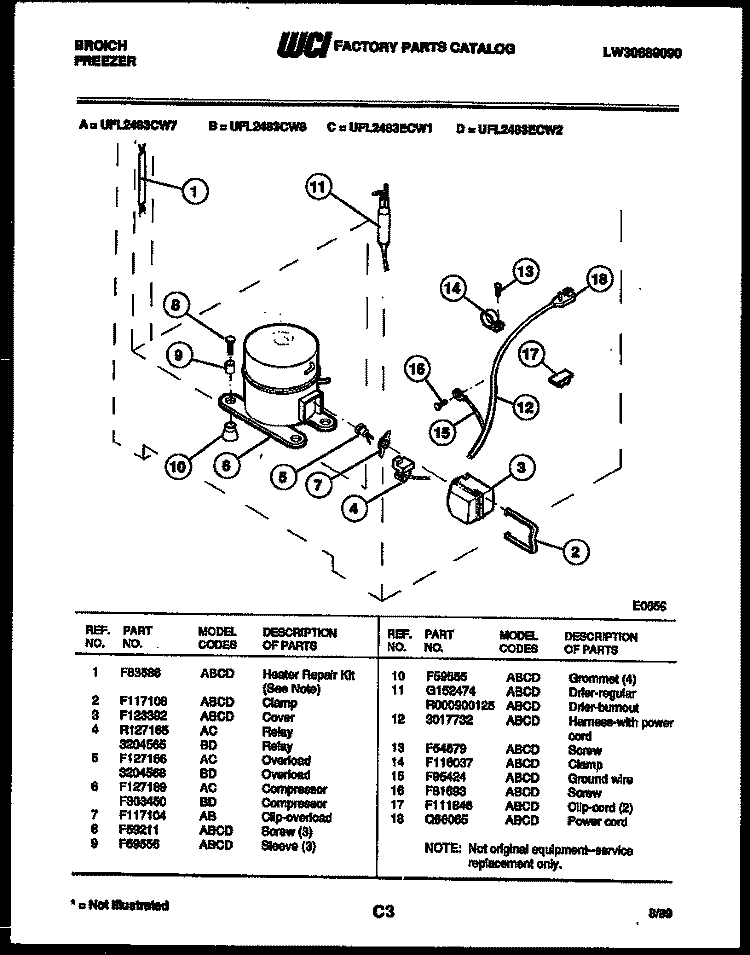SYSTEM PARTS Diagram and Parts List for UFL2483CW7  Frigidaire Freezer