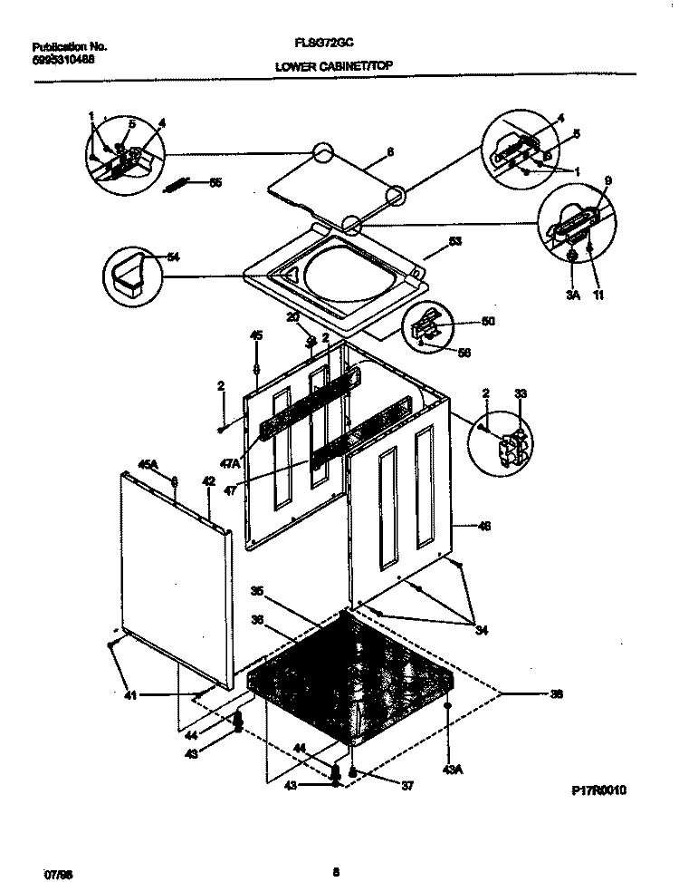 WASHER CABINET Diagram and Parts List for FLSG72GCS8  Frigidaire Washer Dryer Combo