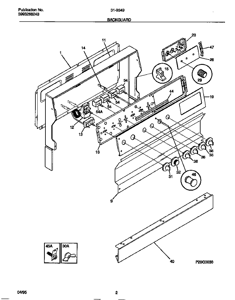 BACKGUARD Diagram and Parts List for 31-2649-00-08  Tappan Range