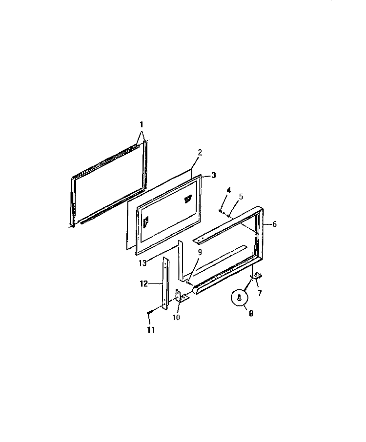 UPPER OVEN DOOR, PANELS Diagram and Parts List for REG638ML7  Frigidaire Range