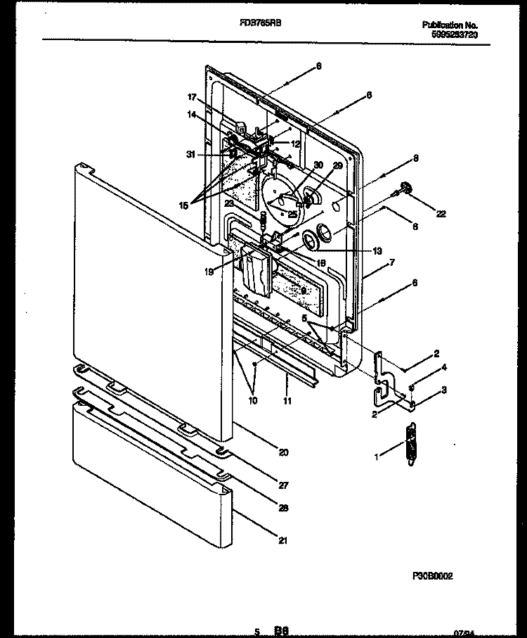 DOOR PARTS Diagram and Parts List for FDB765RBS0  Frigidaire Dishwasher
