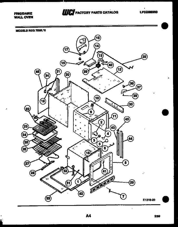 BODY PARTS Diagram and Parts List for REG75WLB0  Frigidaire Wall Oven