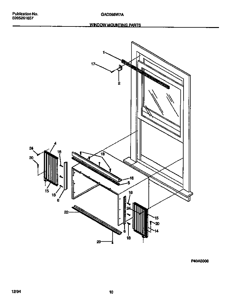 WINDOW MOUNTING PARTS Diagram and Parts List for GAC086W7A1  Gibson Air Conditioner