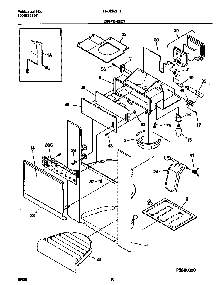 ICE DISPENSER Diagram and Parts List for FRS26ZPHD3  Frigidaire Refrigerator