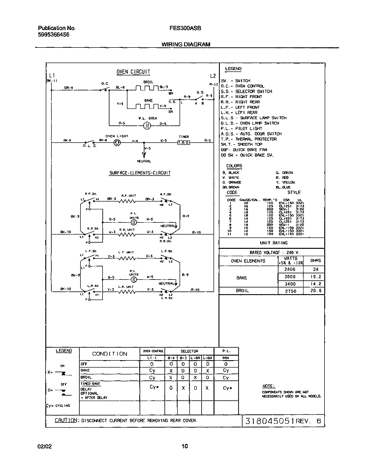 WIRING DIAGRAM Diagram and Parts List for FES300ASB  Frigidaire Range