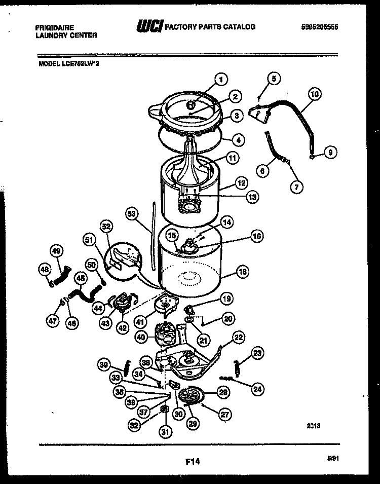 TUB DETAIL Diagram and Parts List for LCE752LL2  Frigidaire Washer Dryer Combo