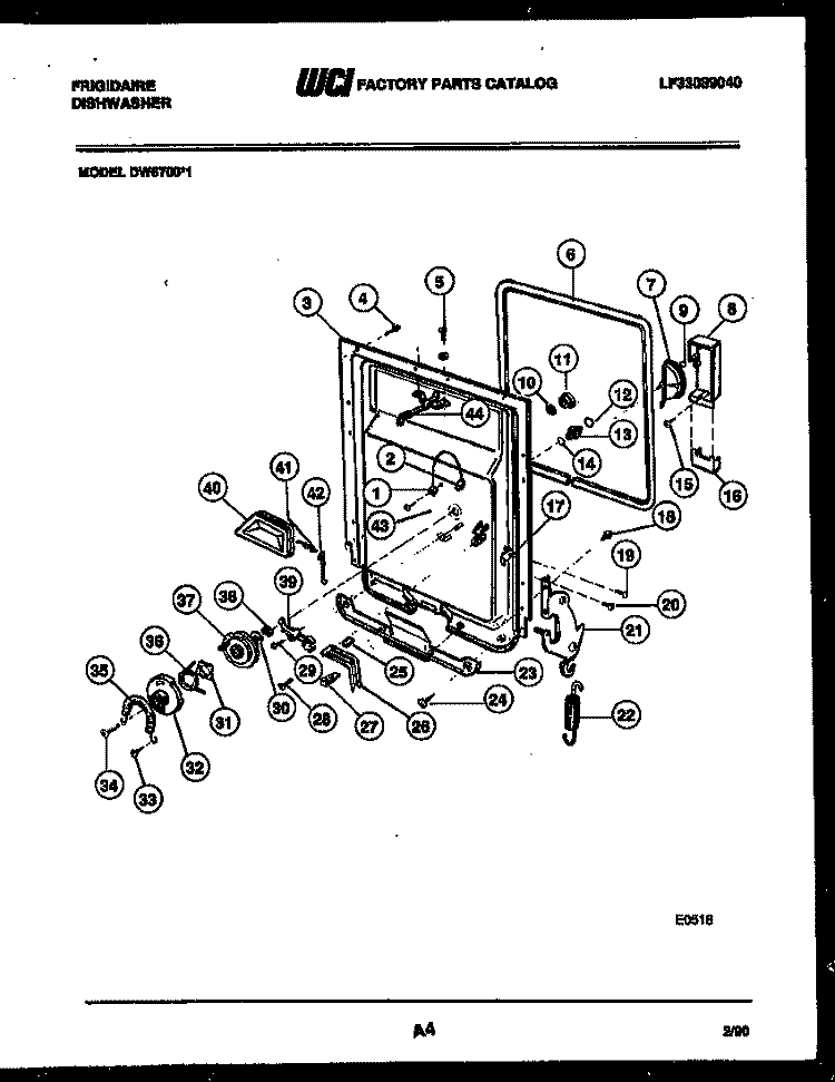 DOOR PARTS Diagram and Parts List for DW6700LW1  Frigidaire Dishwasher