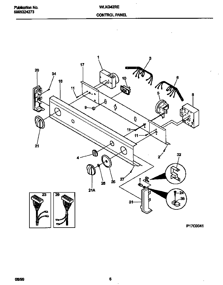 P17C0041 CONTROL PANEL Diagram and Parts List for WLXG42RED0  Frigidaire Washer Dryer Combo