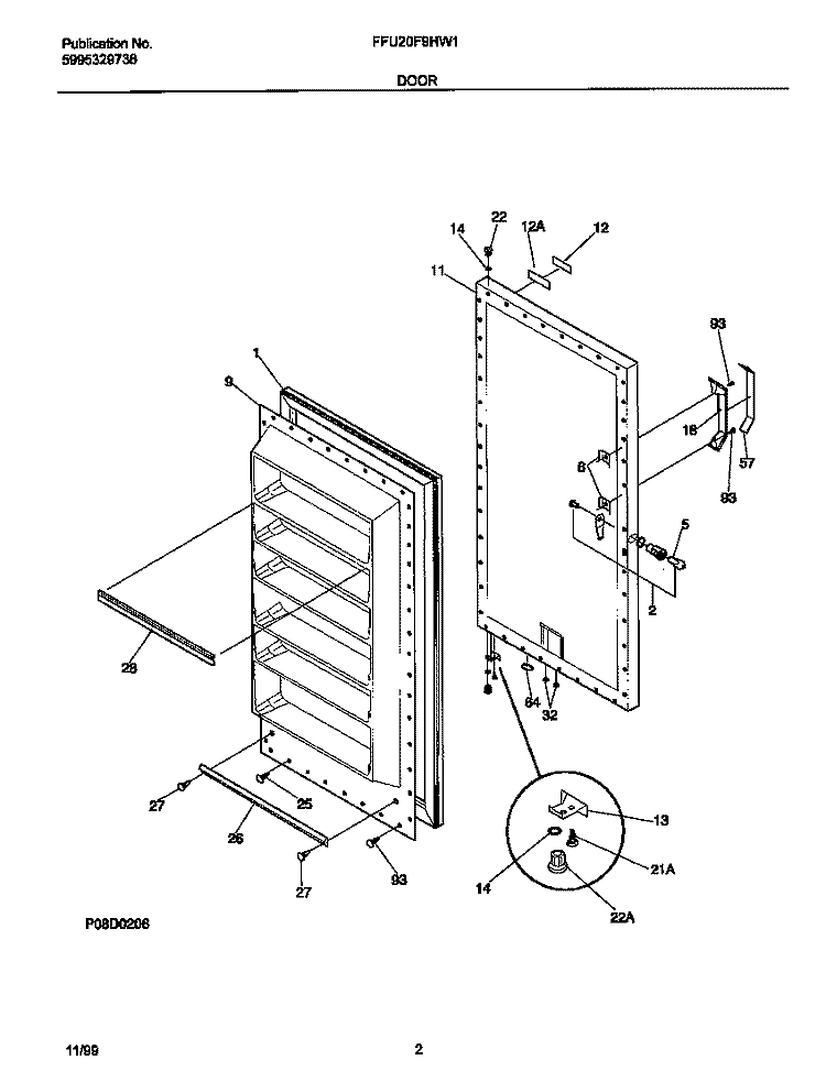DOOR Diagram and Parts List for FFU20F9HW1  Frigidaire Freezer