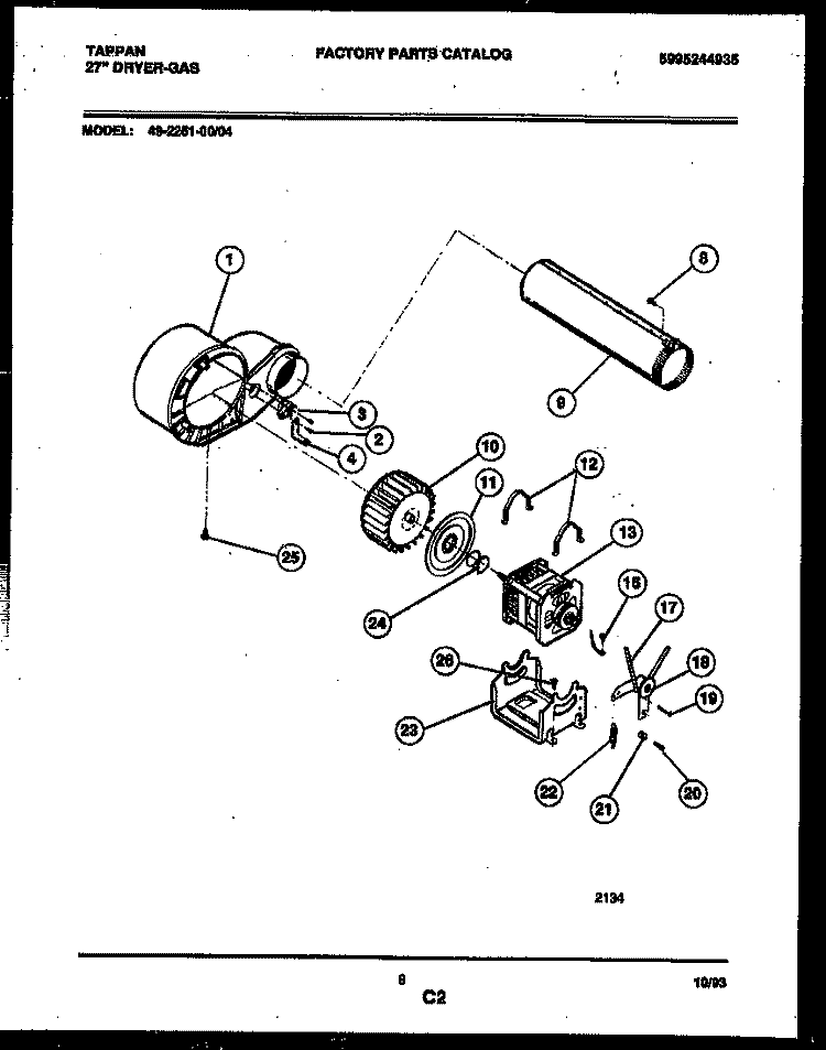 BLOWER AND DRIVE PARTS Diagram and Parts List for 49-2251-00-04  Tappan Dryer