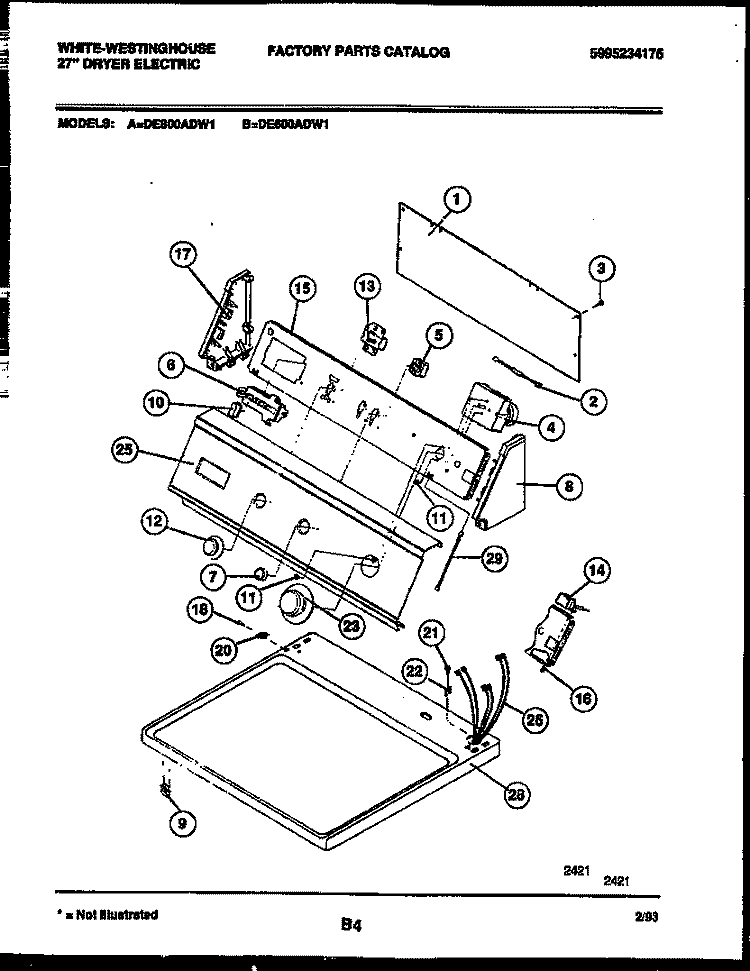 CONSOLE AND CONTROL PARTS Diagram and Parts List for DE800ADD1  Frigidaire Dryer