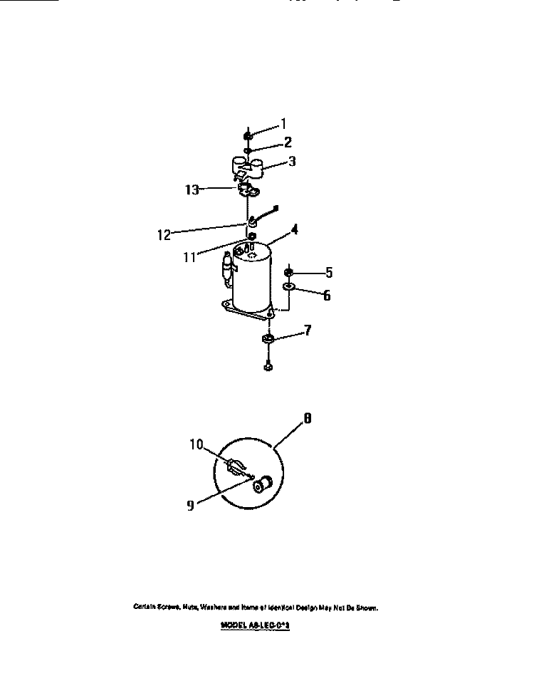 COMPRESSOR Diagram and Parts List for A6LECC3  Frigidaire Air Conditioner
