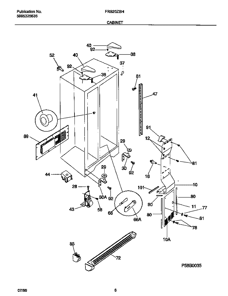 CABINET Diagram and Parts List for FRS20ZSHB1  Frigidaire Refrigerator