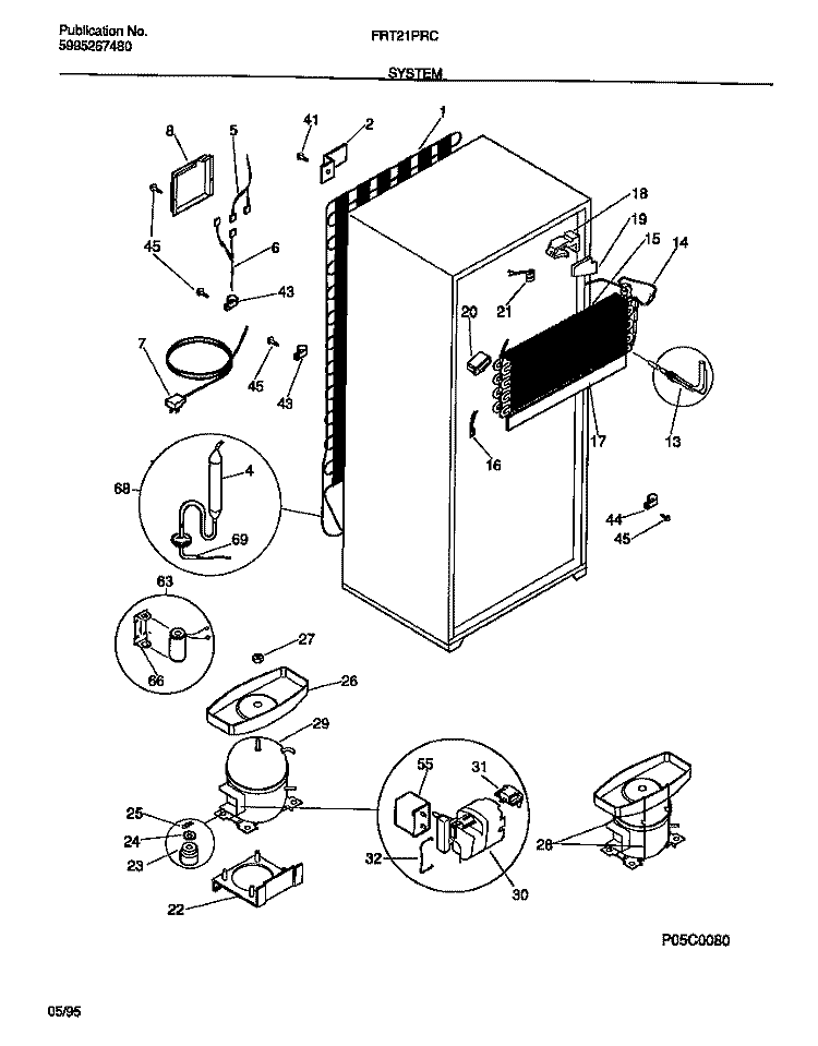 SYSTEM Diagram and Parts List for FRT21PRCW0  Frigidaire Refrigerator