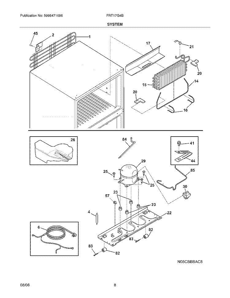 SYSTEM Diagram and Parts List for FRT17G4BW8  Frigidaire Refrigerator