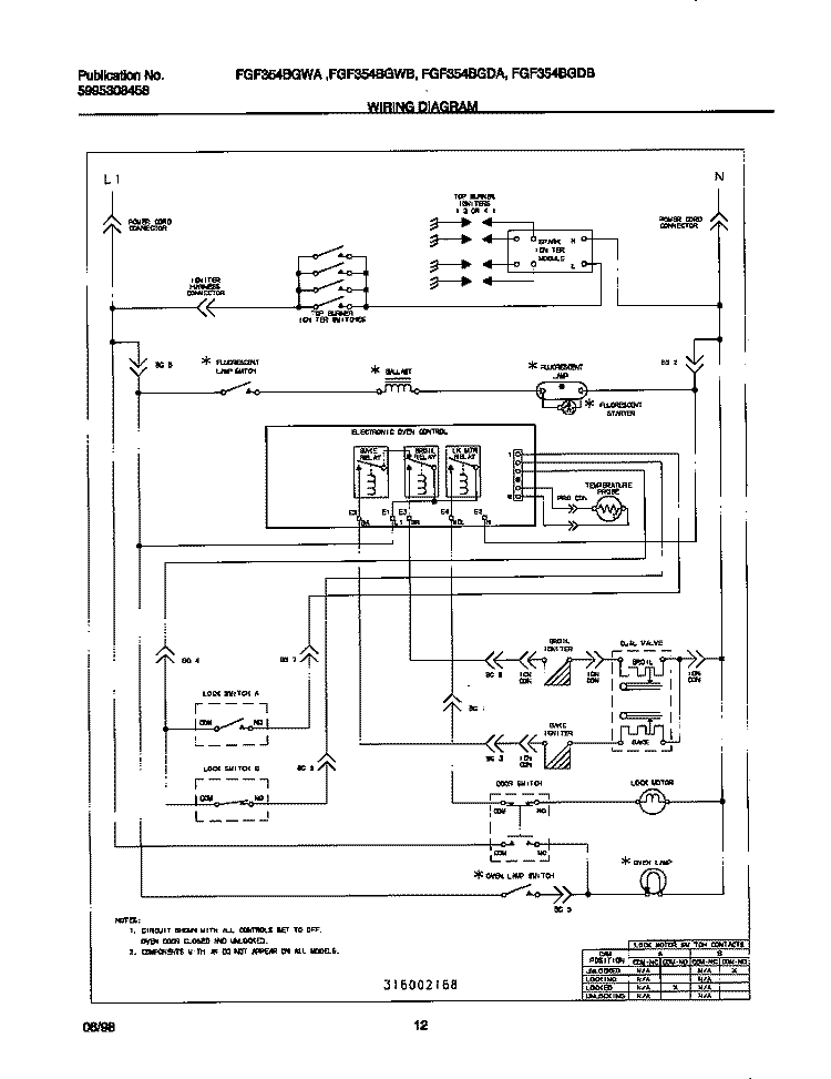 WIRING DIAGRAM Diagram and Parts List for FGF354BGWB  Frigidaire Range