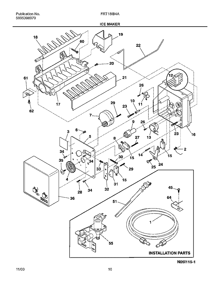 ICE MAKER Diagram and Parts List for FRT18IB4AT8  Frigidaire Refrigerator