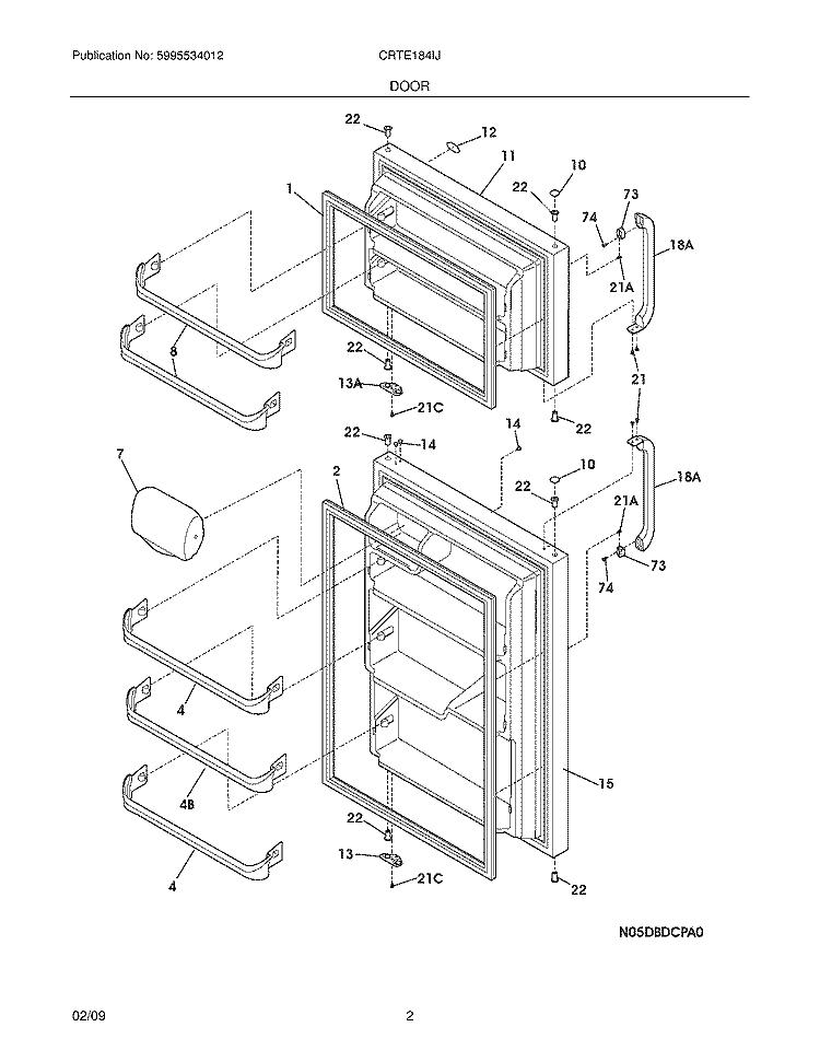 DOOR Diagram and Parts List for CRTE184IJS3  Frigidaire Refrigerator