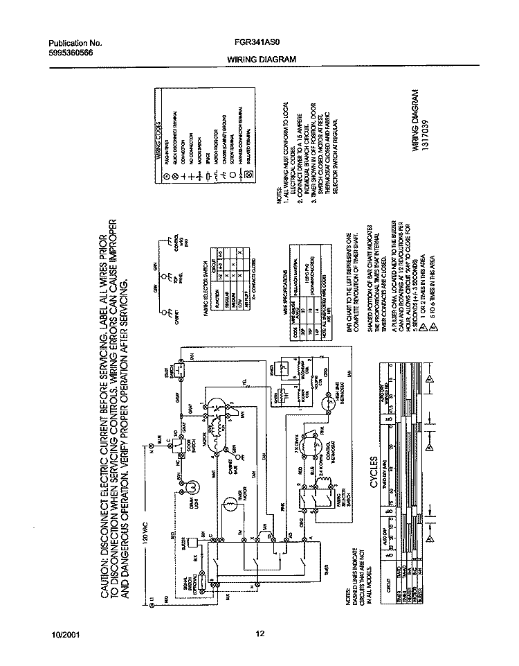 131703900 WIRING DIAGRAM Diagram and Parts List for FGR341AS0  Frigidaire Dryer