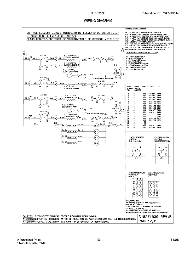 WIRING DIAGRAM Diagram and Parts List for BFES368ES4  Frigidaire Wall Oven