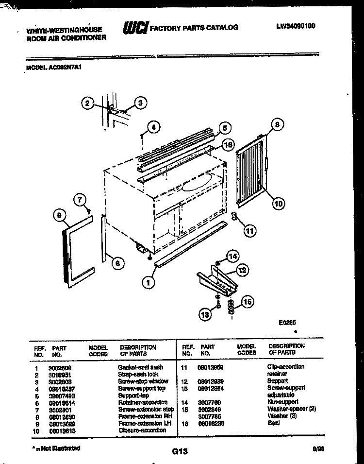 CABINET AND INSTALLATION PARTS Diagram and Parts List for AC082N7A1  Frigidaire Air Conditioner