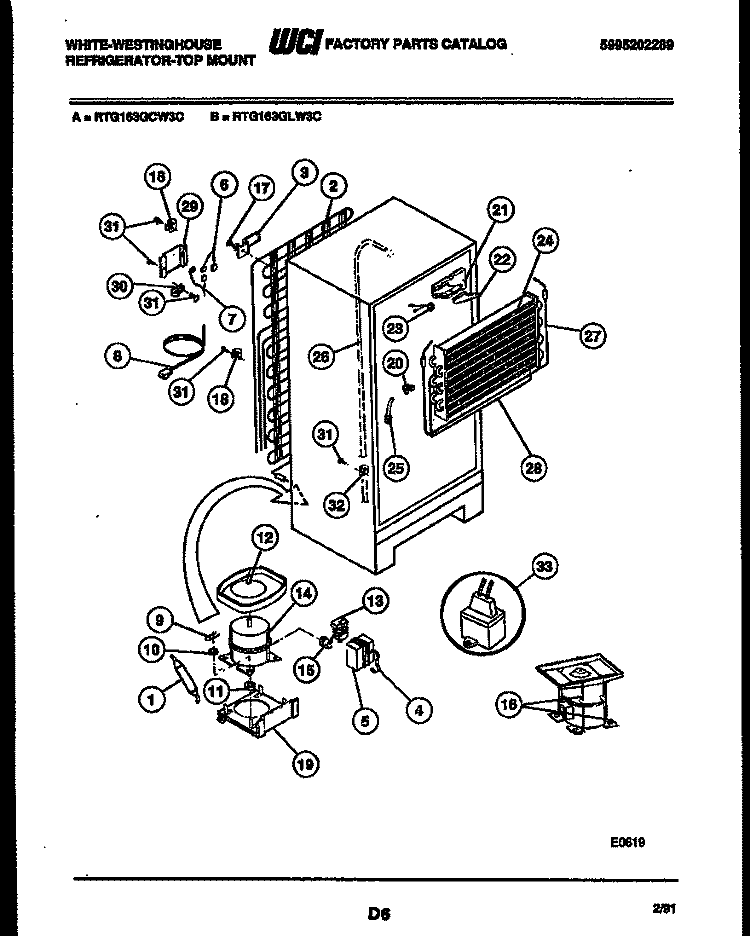 SYSTEM AND AUTOMATIC DEFROST PARTS Diagram and Parts List for RTG163GCH3C  Frigidaire Refrigerator