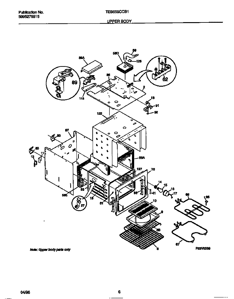 UPPER BODY Diagram and Parts List for TEB555CCB1  Tappan Wall Oven