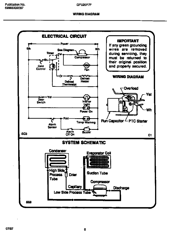 WIRING DIAGRAM Diagram and Parts List for GFU20F7FW1  Gibson Freezer