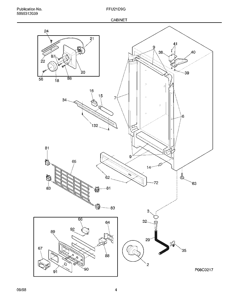 CABINET Diagram and Parts List for FFU21D9GW0  Frigidaire Freezer