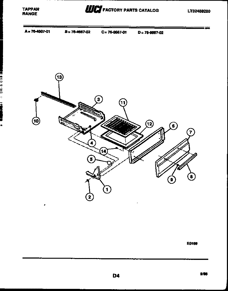 BROILER DRAWER PARTS Diagram and Parts List for 76-4667-00-02  Tappan Microwave Oven Combo