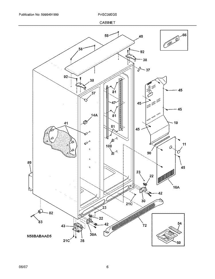 CABINET Diagram and Parts List for PHSC39EGSS2  Frigidaire Refrigerator