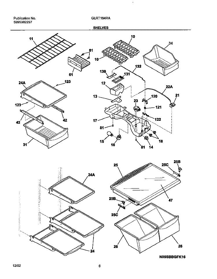SHELVES Diagram and Parts List for GLRT184RAQ4  Frigidaire Refrigerator