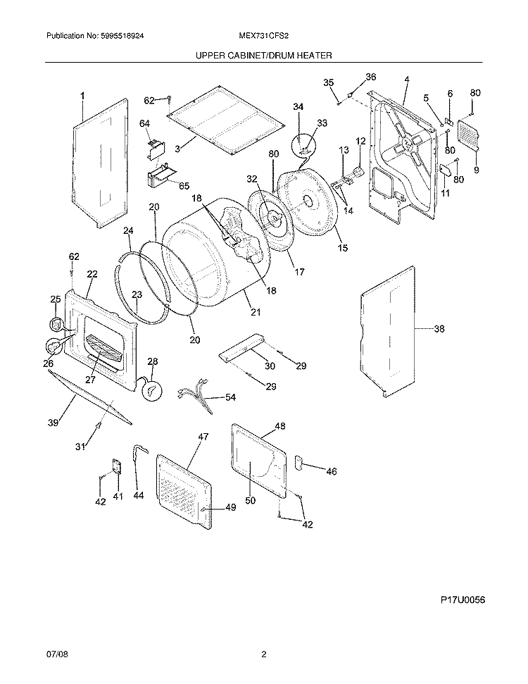 UPPER CABINET/DRUM HEATER Diagram and Parts List for MEX731CFS2  Uni Washer Dryer Combo