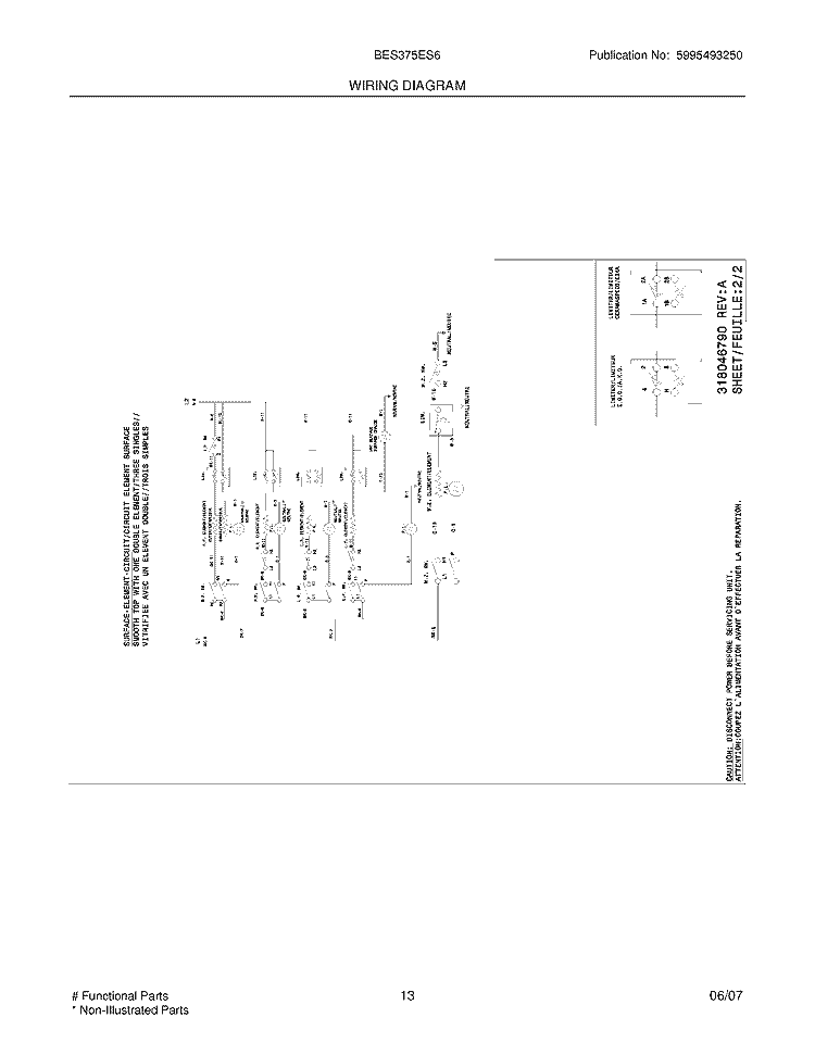 WIRING DIAGRAM Diagram and Parts List for BES375ES6  Crosley Wall Oven