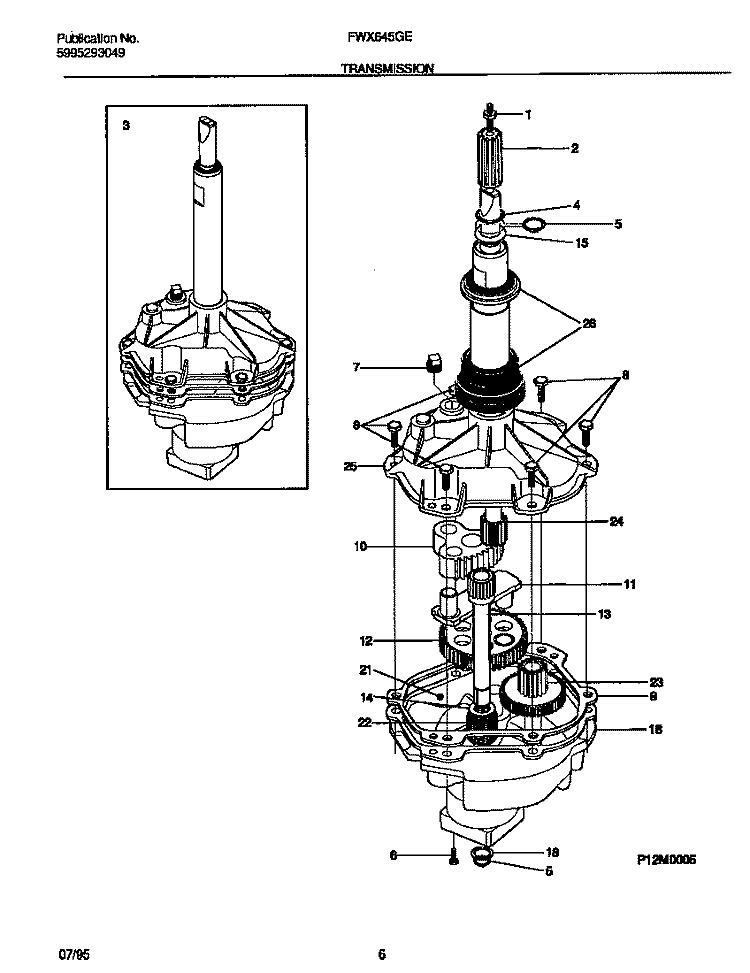 TRANSMISSION Diagram and Parts List for FWX645GES1  Frigidaire Washer