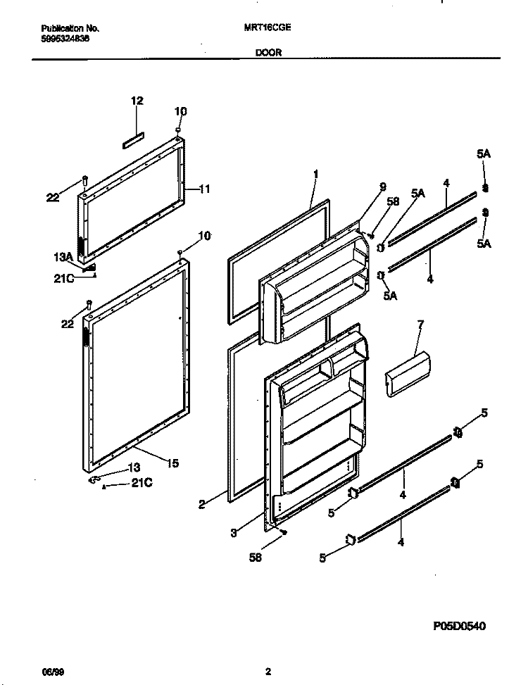 DOORS Diagram and Parts List for MRT16CGEW9  Frigidaire Refrigerator