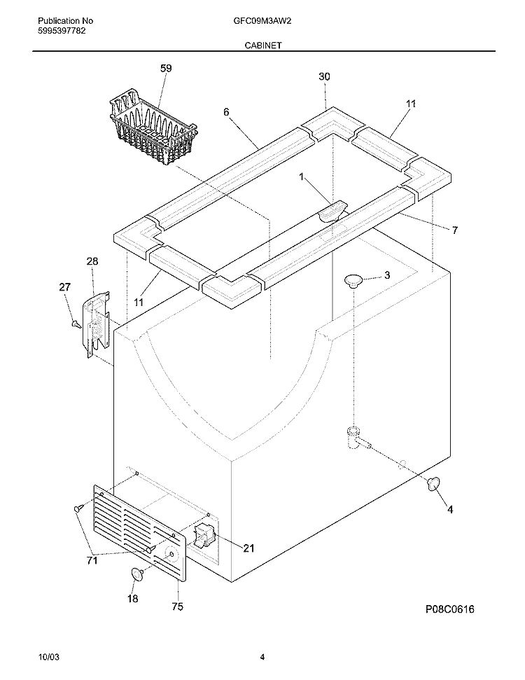CABINET Diagram and Parts List for GFC09M3AW2  Gibson Freezer