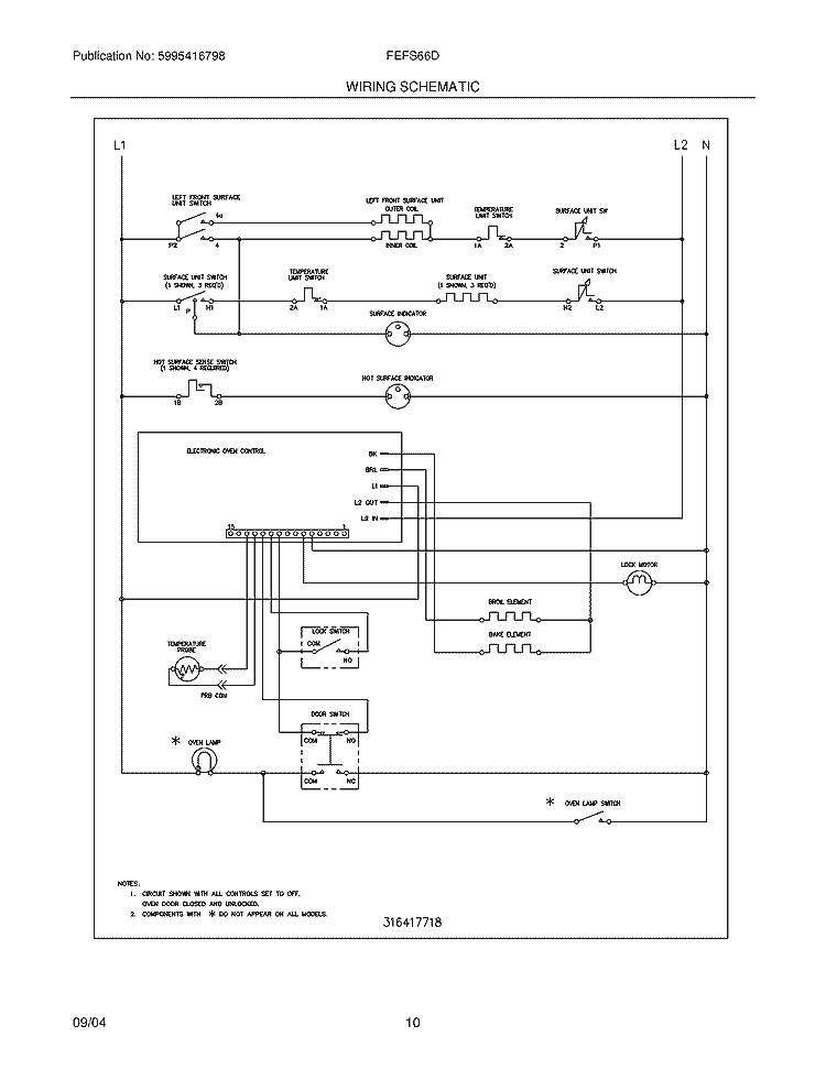 WIRING SCHEMATIC Diagram and Parts List for FEFS66DQA  Frigidaire Range