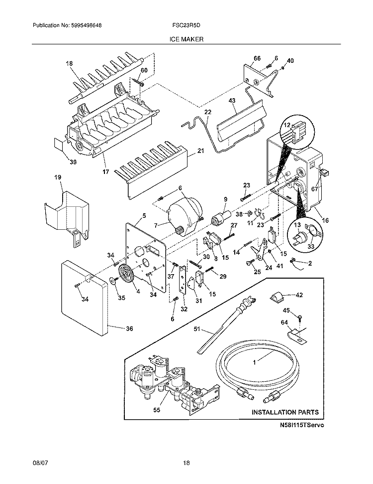 ICE MAKER Diagram and Parts List for FSC23R5DWF  Frigidaire Refrigerator