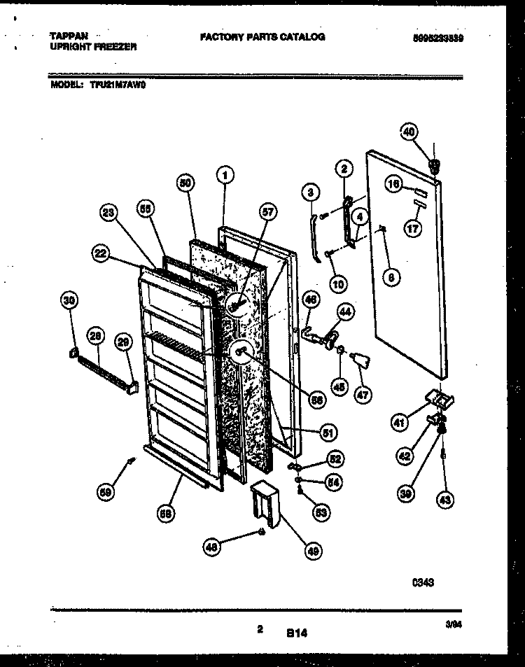 DOOR PARTS Diagram and Parts List for TFU21M7AW0  Tappan Freezer